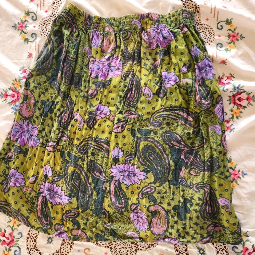 Vintage 90s Green And Purple Floral Paisley Skirt Size 20W